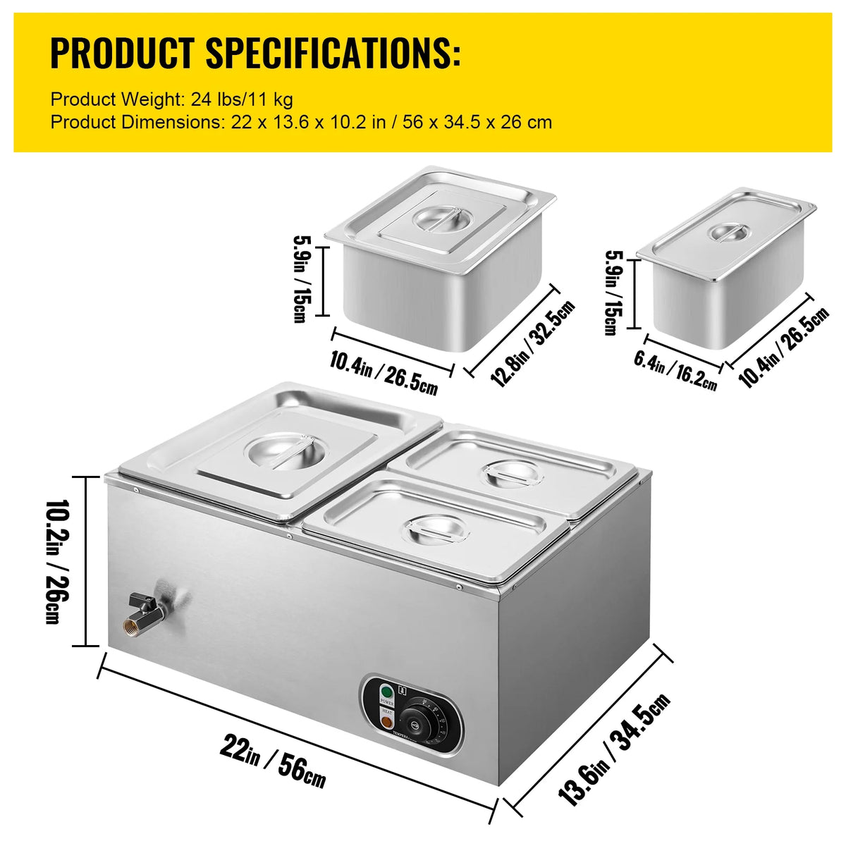 3-Pan Stainless Steel Commercial Food Warmer H104588