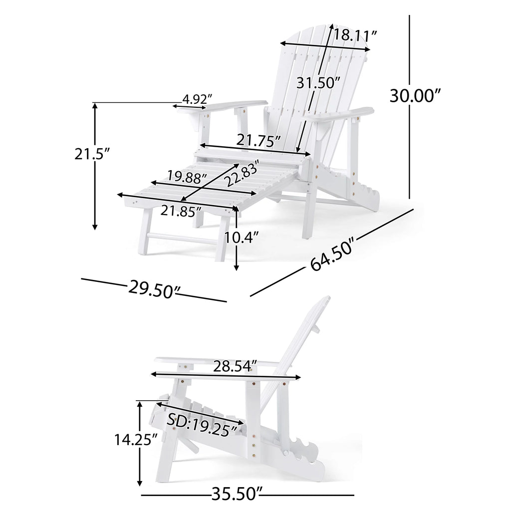 White Reclining Wood Adirondack Chair with Footrest A4313