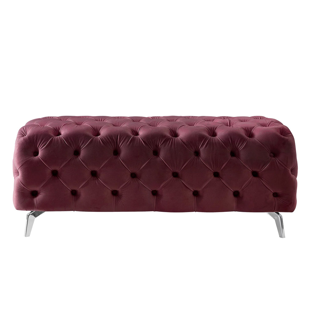 Red Velvet Upholstered Ottoman Bench Q890610
