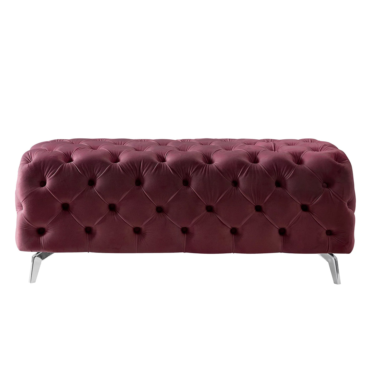 Red Velvet Upholstered Ottoman Bench Q890610