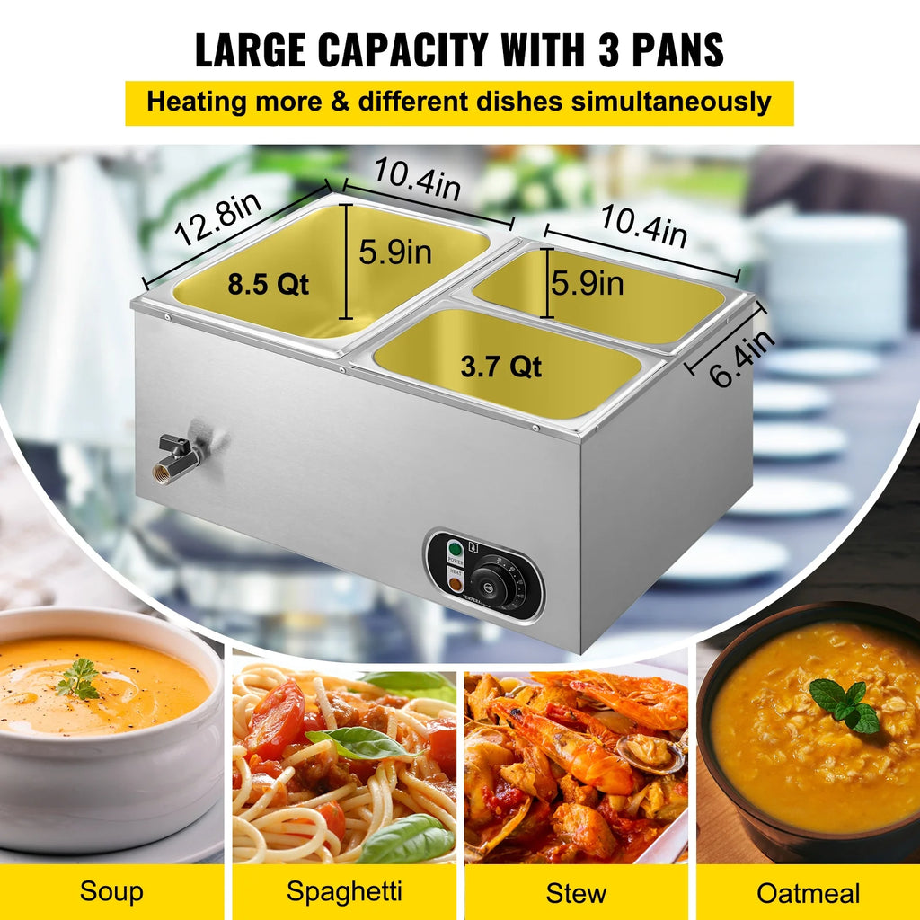 3-Pan Stainless Steel Commercial Food Warmer H104588