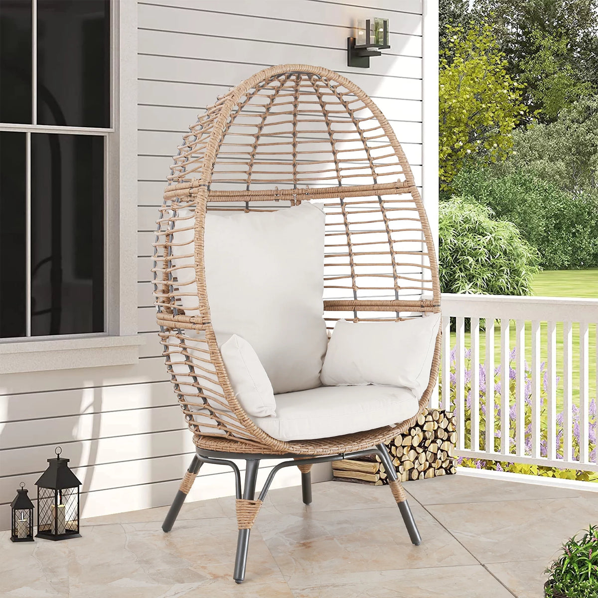 Outdoor Wicker Egg Chair with 4 Cushions X588908