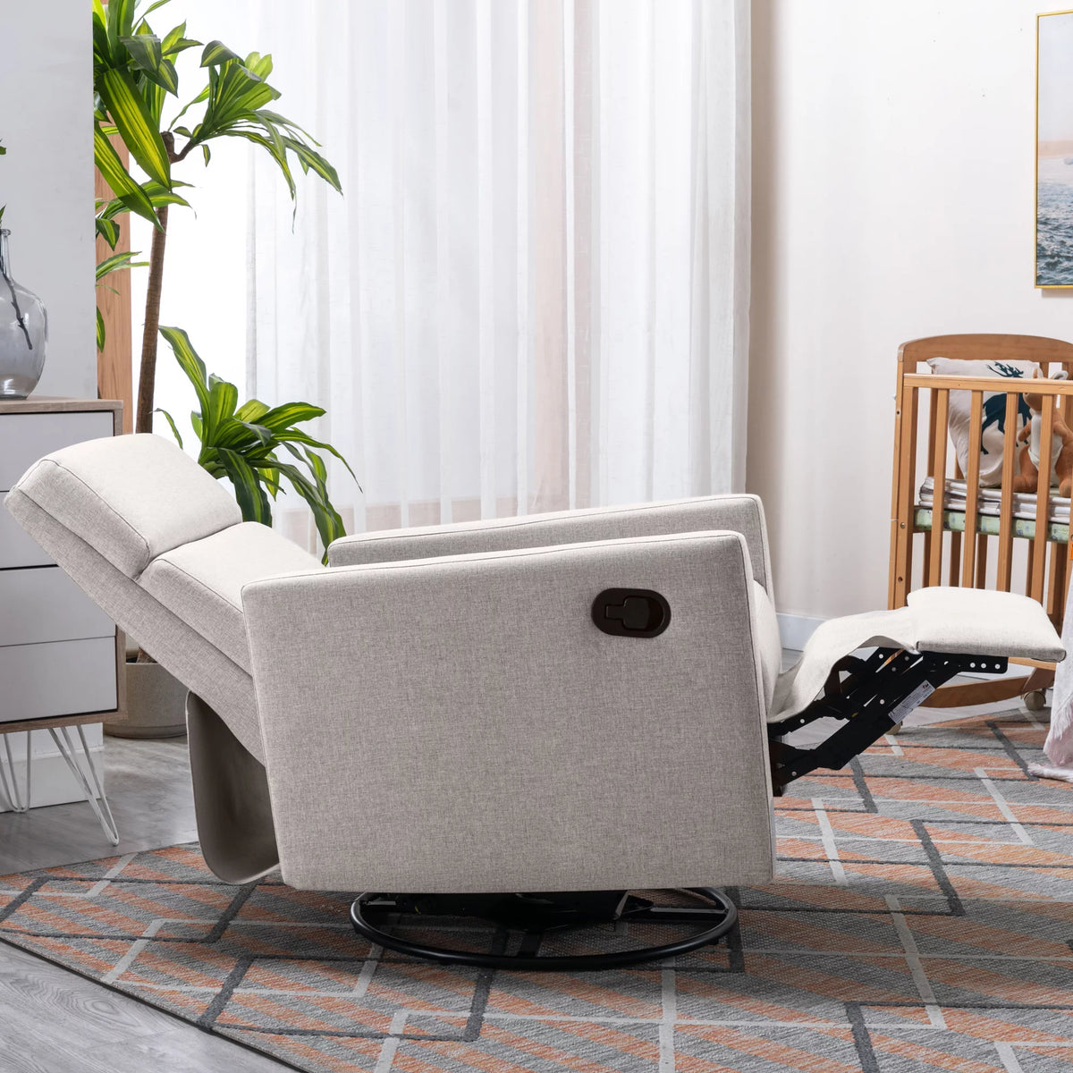 Tan Upholstered Swivel Recliner Chair O884638