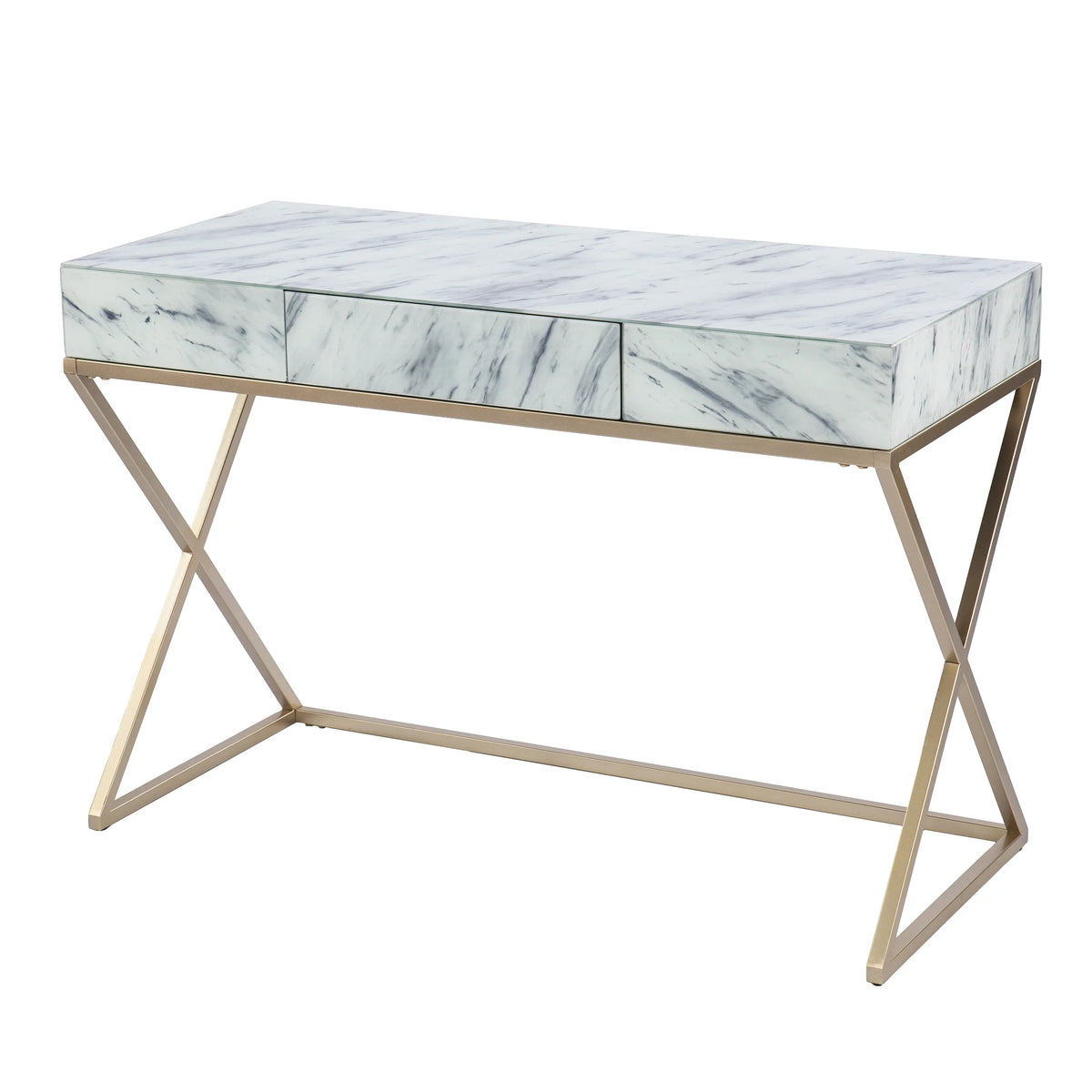 Gold Faux Marble Writing Desk with Storage H7092