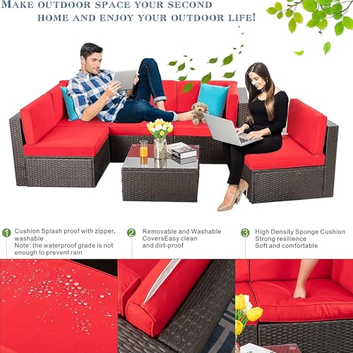 5 Piece Brown PE Wicker Outdoor Sectional Set with Ottoman J6464