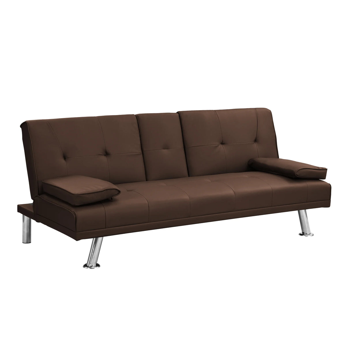 Brown PVC Sofa Bed with Armrest and Wood Frame H9092