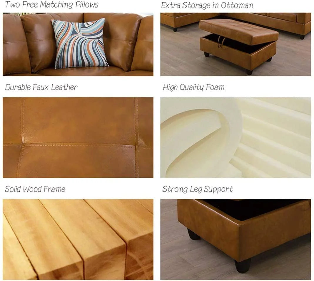 Leather L Shape Sectional Sofa Set R7909
