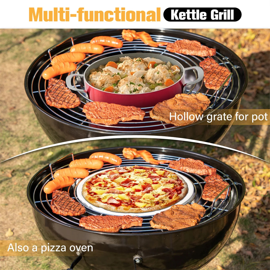 22 Inch Kettle Charcoal Grill with Rotisserie Ring Pizza Oven O3732