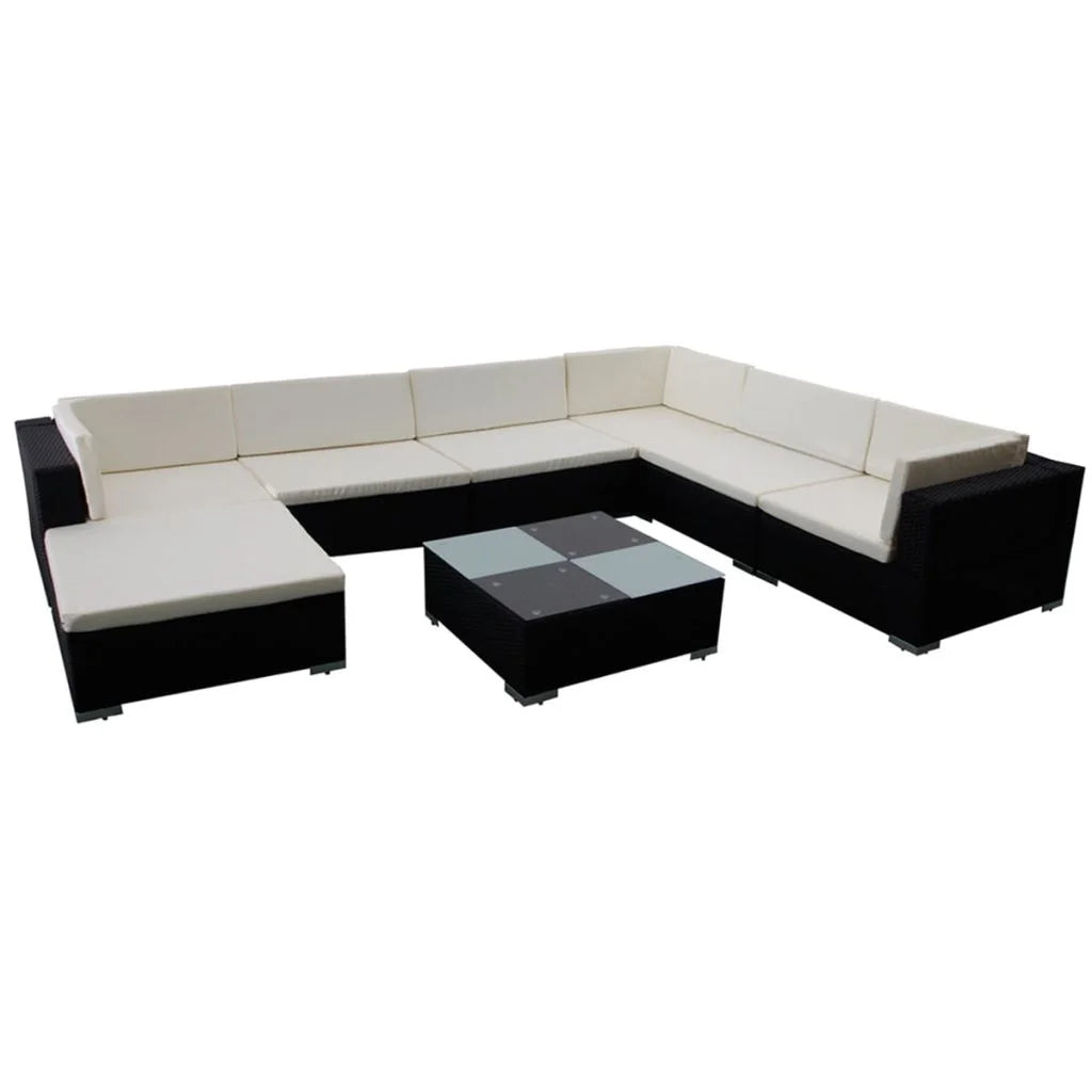 Black Poly Rattan 8 Piece Patio Lounge Set with Cushions C73908