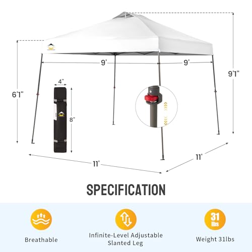 11x11 Pop Up Canopy Tent with Wheeled Bag, White G873182