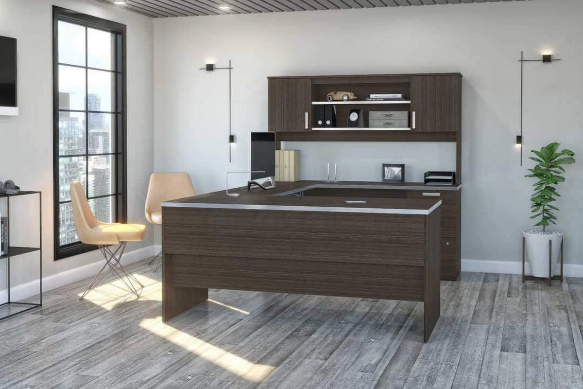 Executive Computer Desk with Pedestal and Hutch X81009