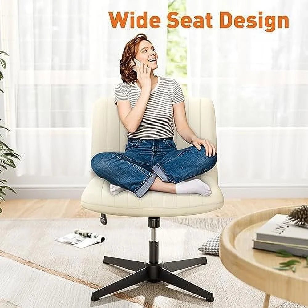 Cross Legged Office Chair Armless Wide Desk Chair No Wheels Q930