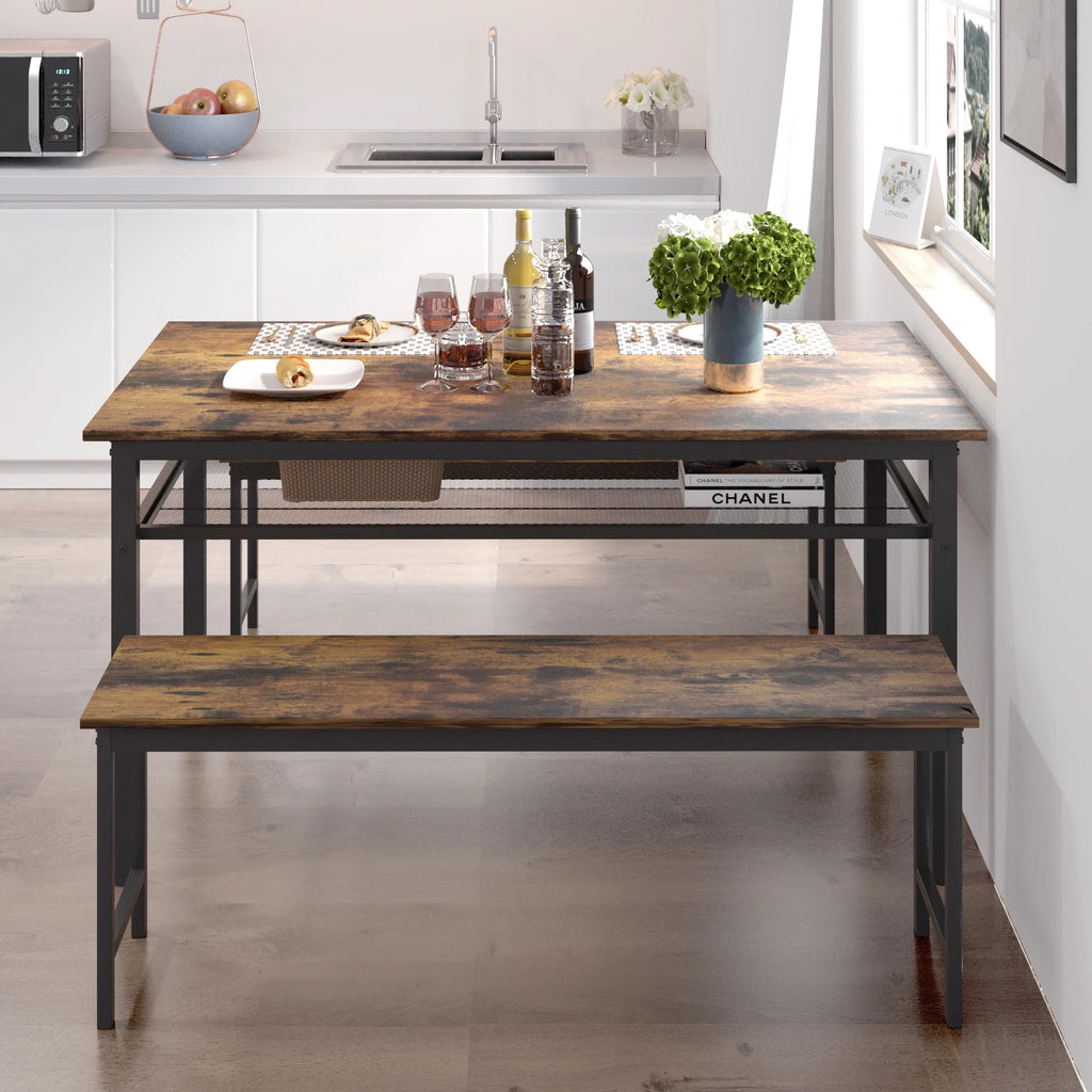 3 Piece Dining Table Set with 2 Benches C638
