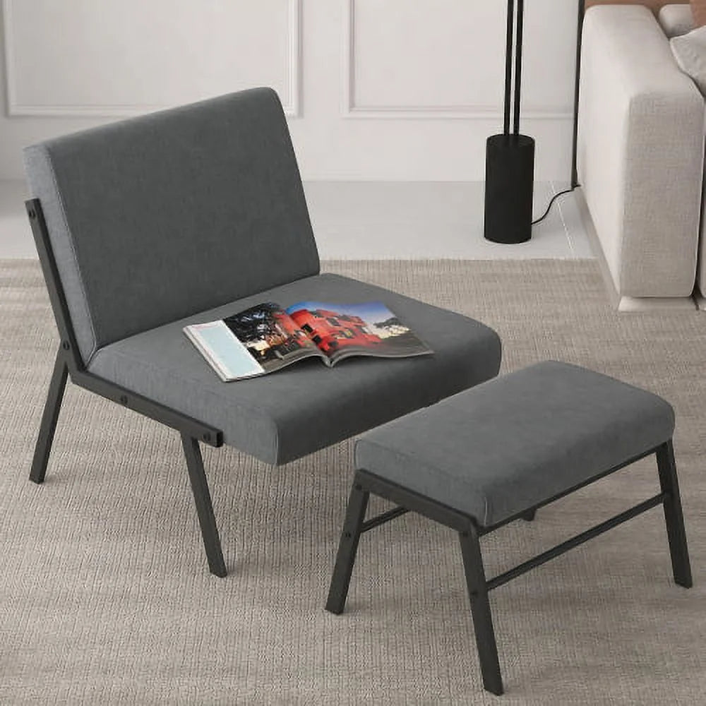 Linen Accent Chair with Ottoman R565