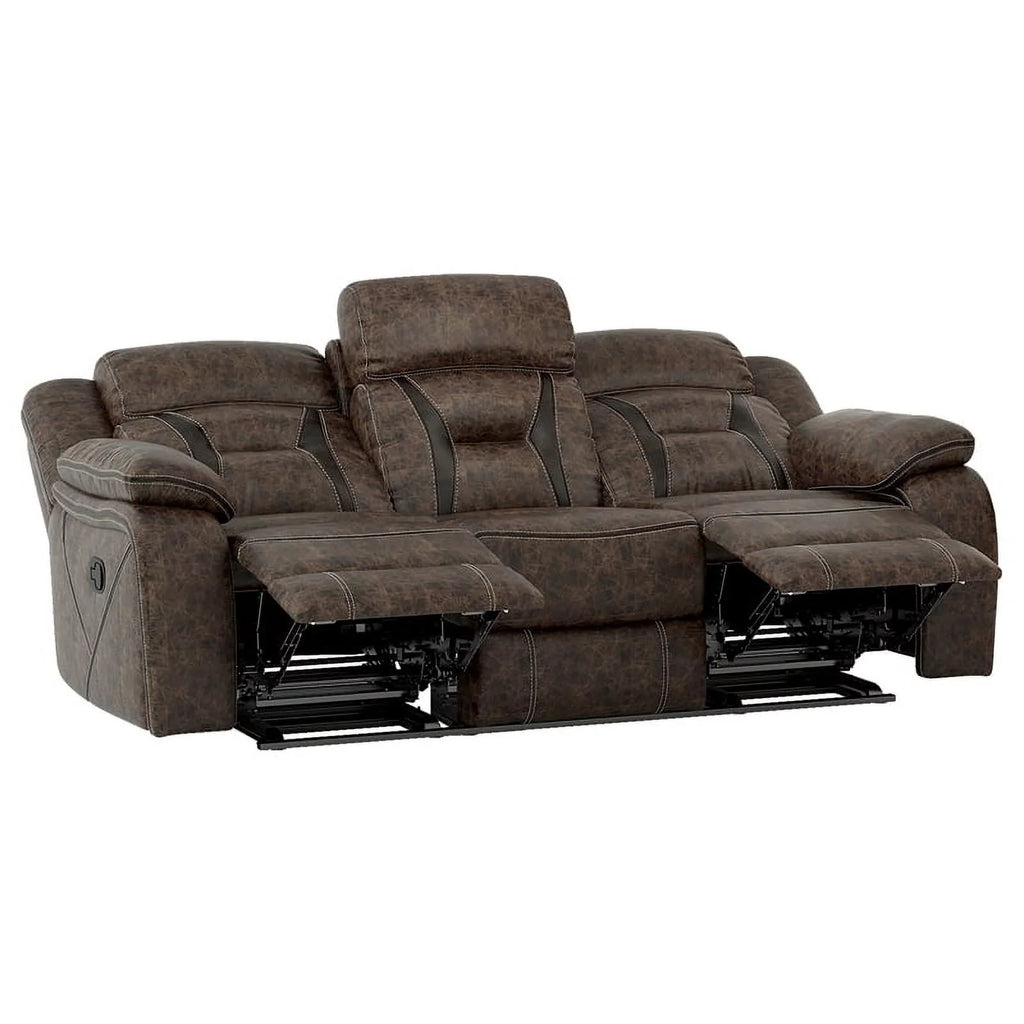 Dark Brown Microfiber Double Reclining Sofa W6224