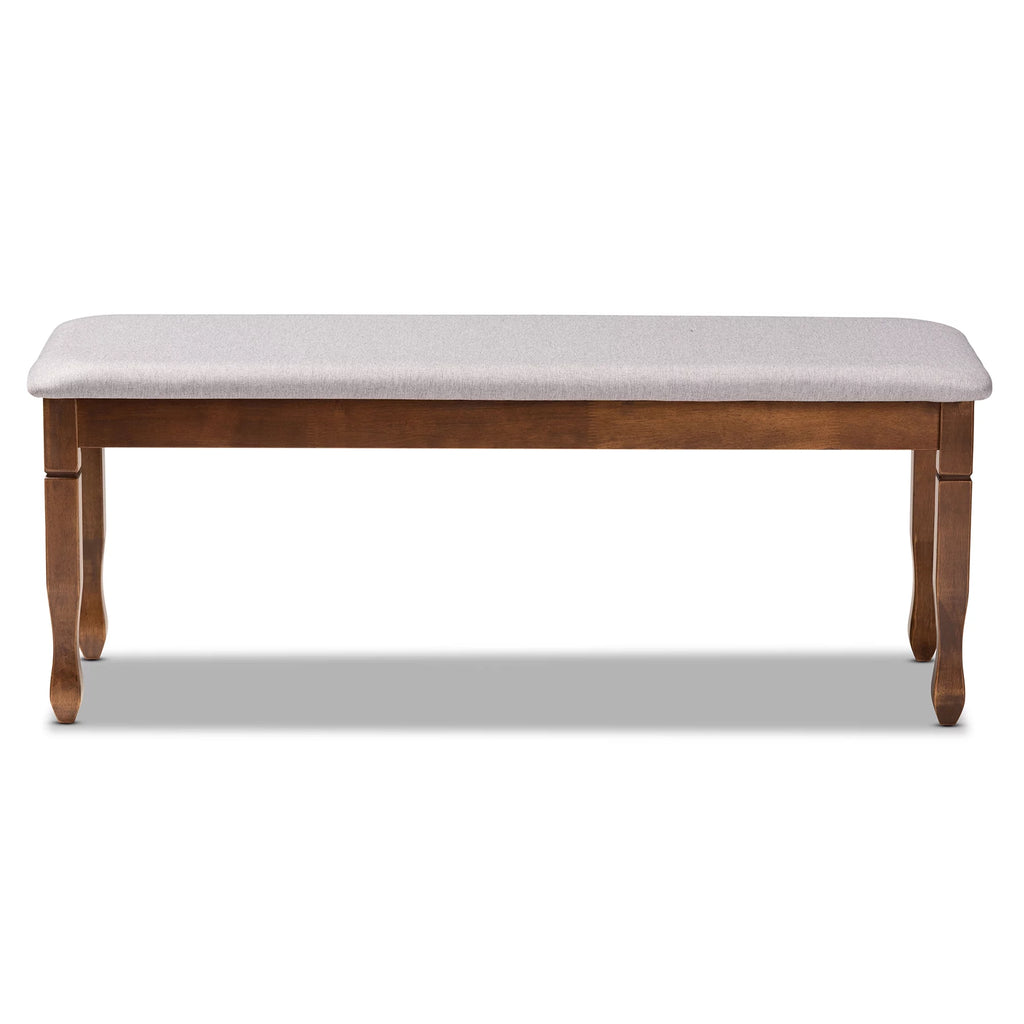 Grey Fabric Upholstered Walnut Brown Wood Dining Bench I610384