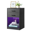 Black Nightstand with Charging Station and 2 Storage Drawers K49209