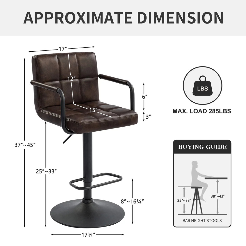 Faux Leather Swivel Bar Stools Set of 2 Adjustable Height N2175