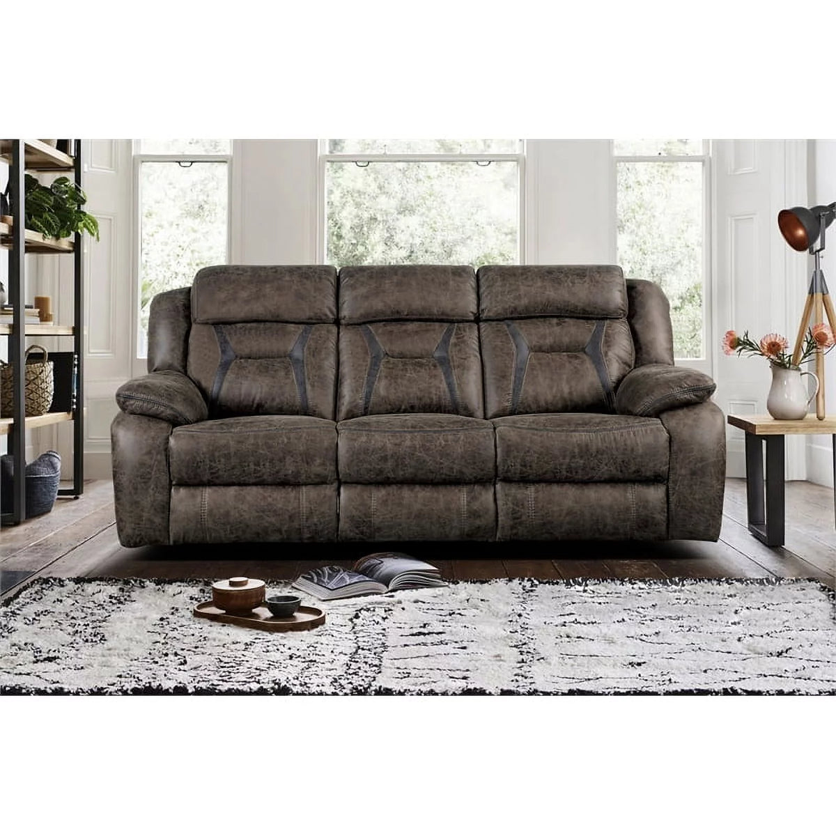 Dark Brown Microfiber Double Reclining Sofa W6224