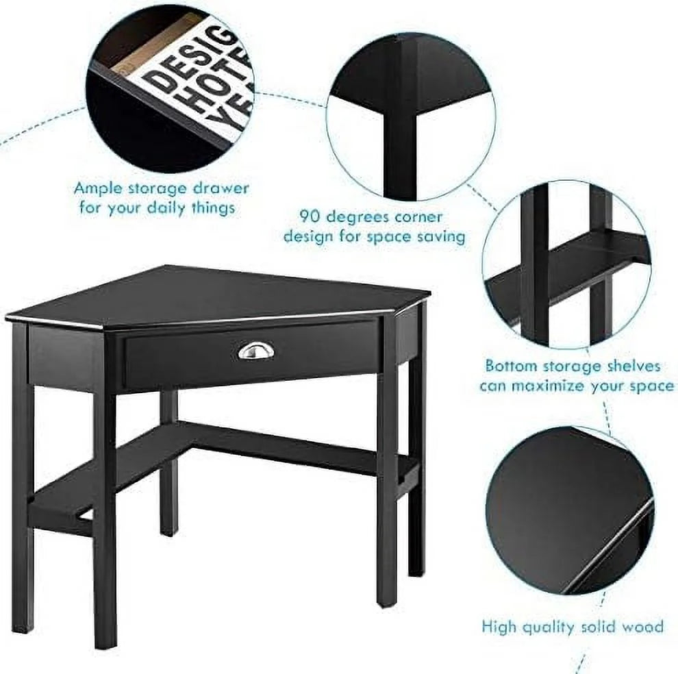 Black Corner Desk with Drawer and Shelves A90167