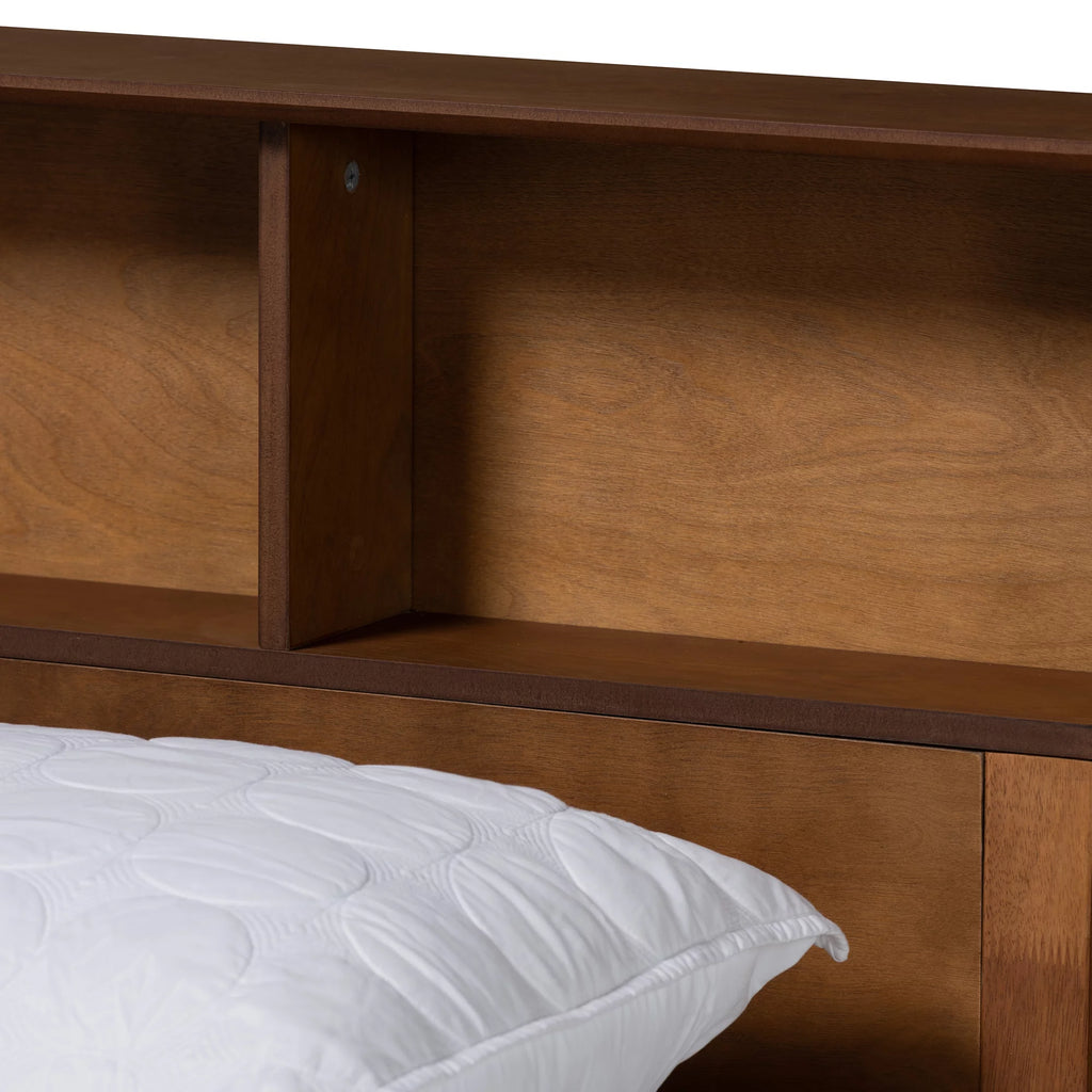 Walnut Brown Wood Queen Size Platform Bed with Charging Station M508011
