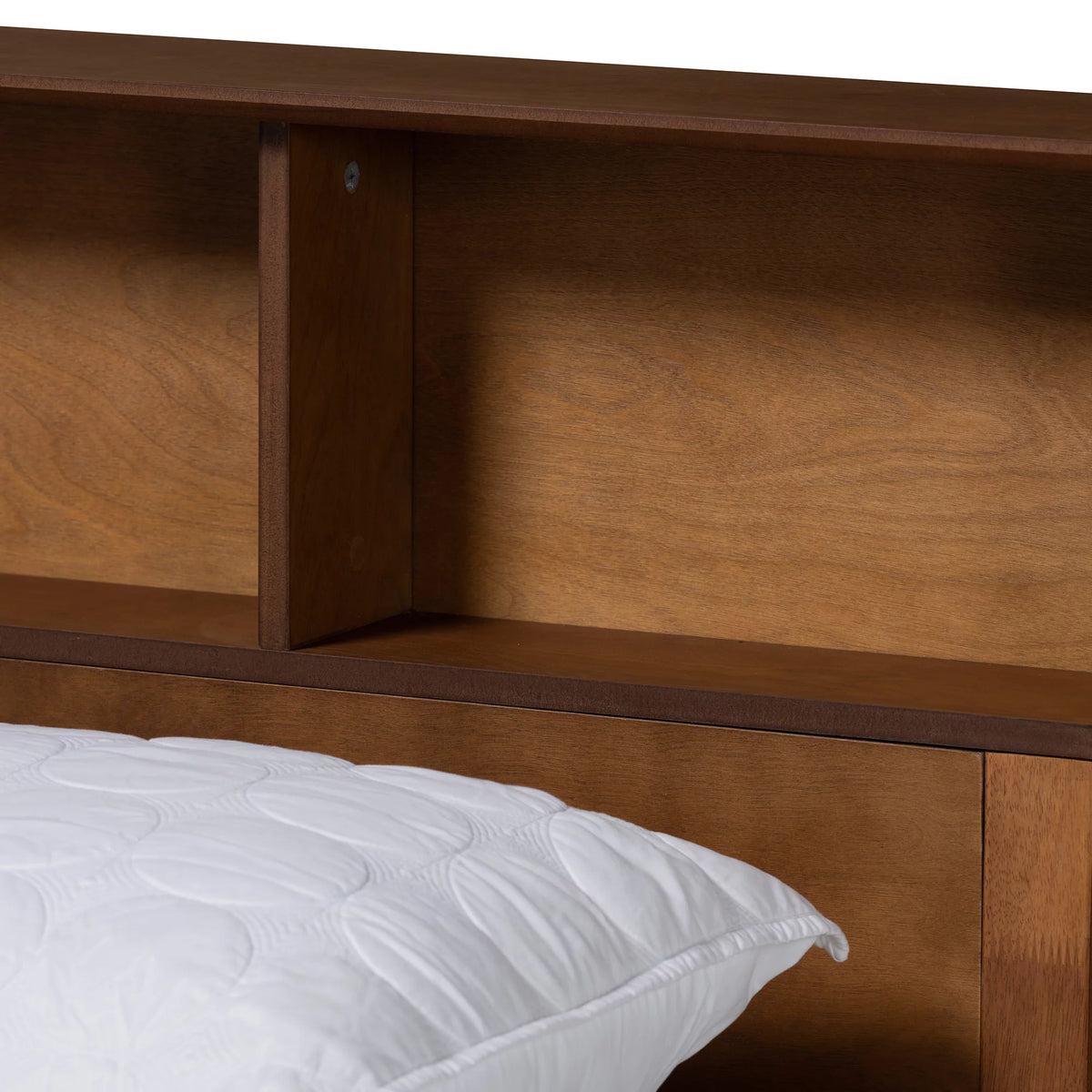 Walnut Brown Wood Queen Size Platform Bed with Charging Station M508011
