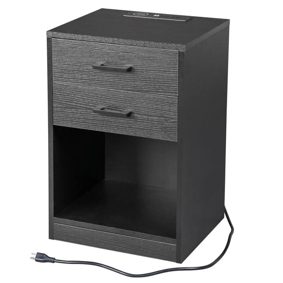 Black Nightstand with Charging Station and 2 Storage Drawers K49209