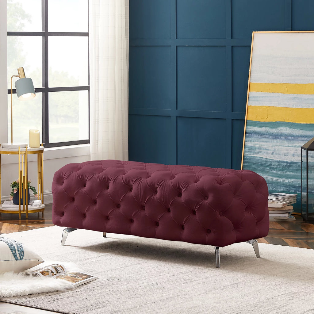 Red Velvet Upholstered Ottoman Bench Q890610