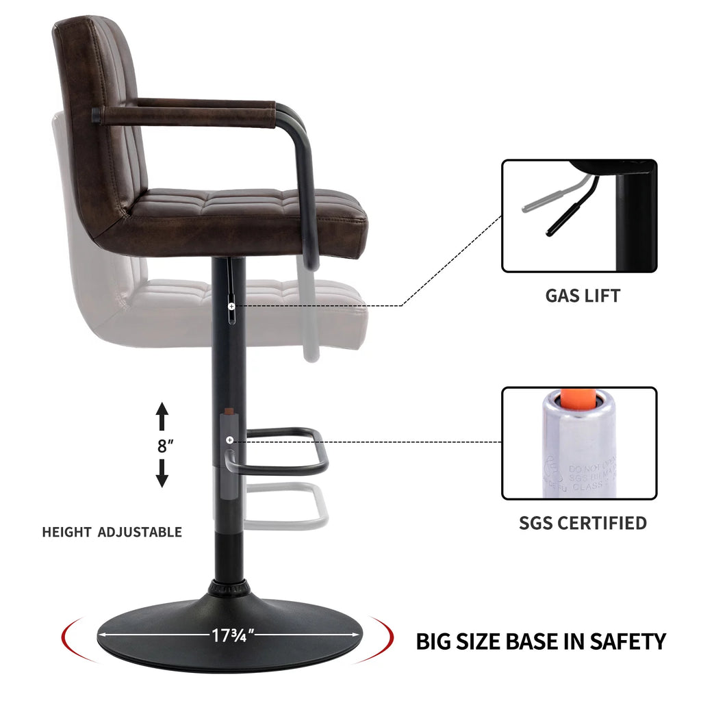Faux Leather Swivel Bar Stools Set of 2 Adjustable Height N2175