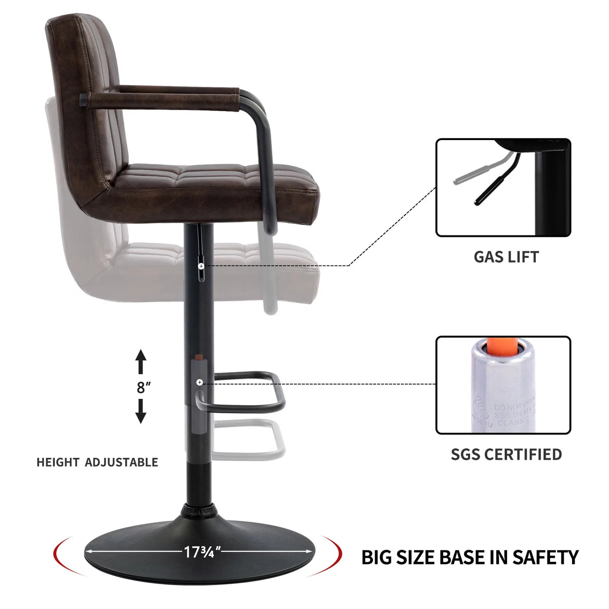 Faux Leather Swivel Bar Stools Set of 2 Adjustable Height N2175