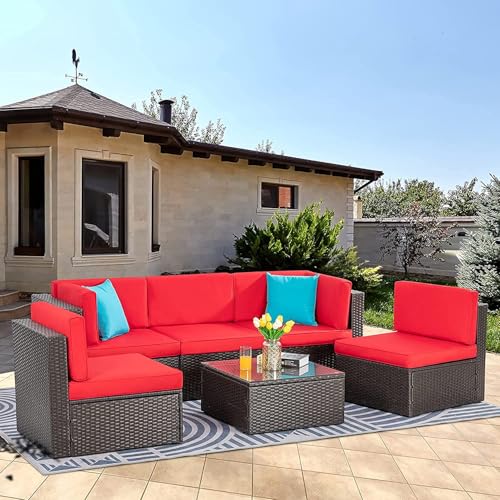 5 Piece Brown PE Wicker Outdoor Sectional Set with Ottoman J6464