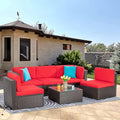 5 Piece Brown PE Wicker Outdoor Sectional Set with Ottoman J6464