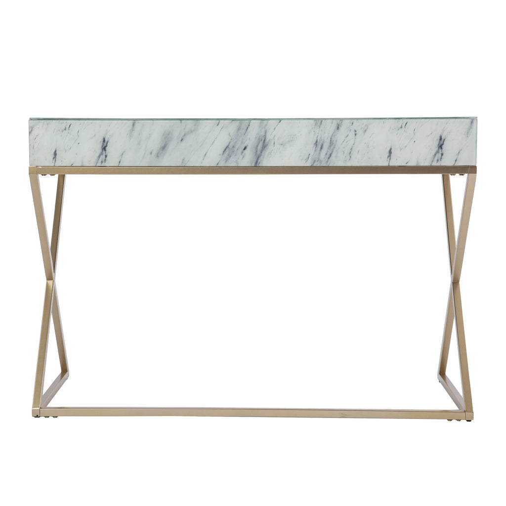 Gold Faux Marble Writing Desk with Storage H7092