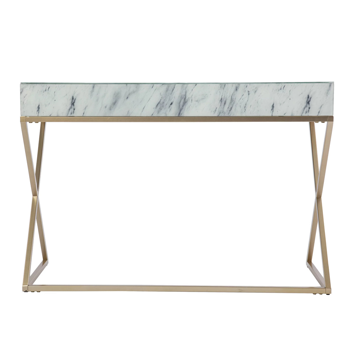 Gold Faux Marble Writing Desk with Storage H7092