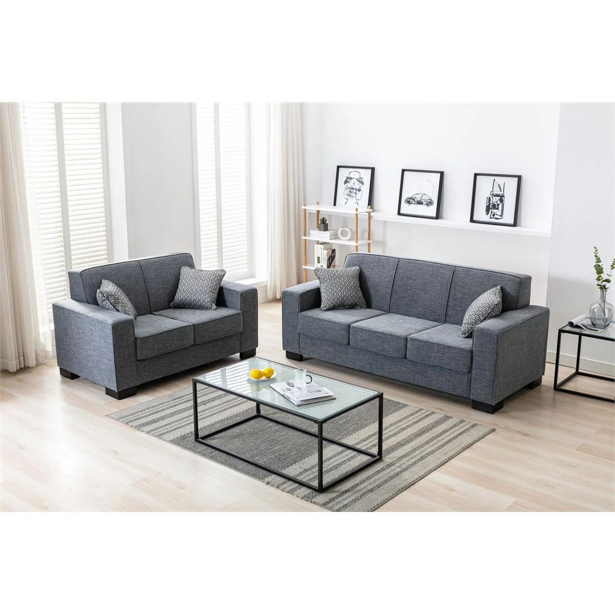 Modern Fabric Sofa and Loveseat Set in Gray E10028