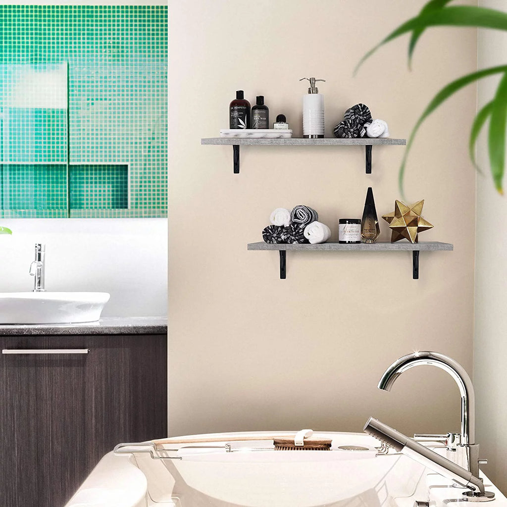 24” Wall Mounted Floating Shelves Set with Rustic Pattern H6817