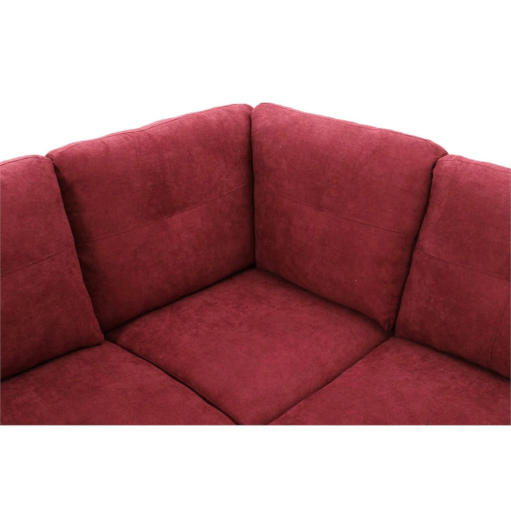 Red 3PC Flannelette Sectional Sofa with Ottoman G4928