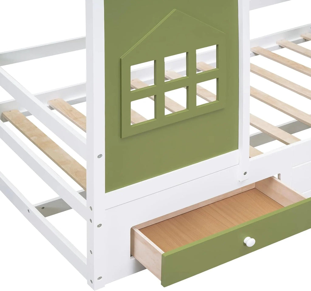 Wood House Bed with 2 Drawers X543129