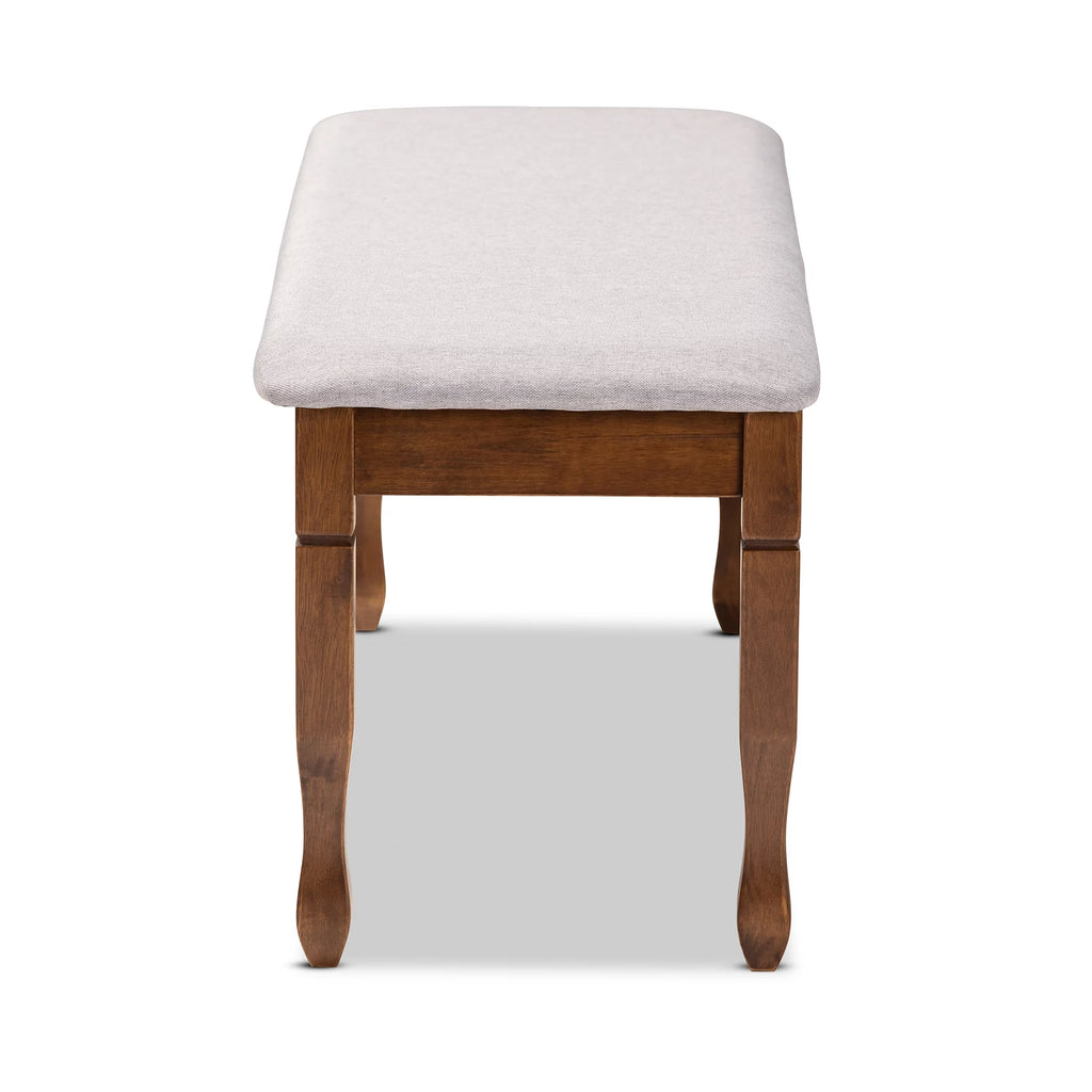 Grey Fabric Upholstered Walnut Brown Wood Dining Bench I610384