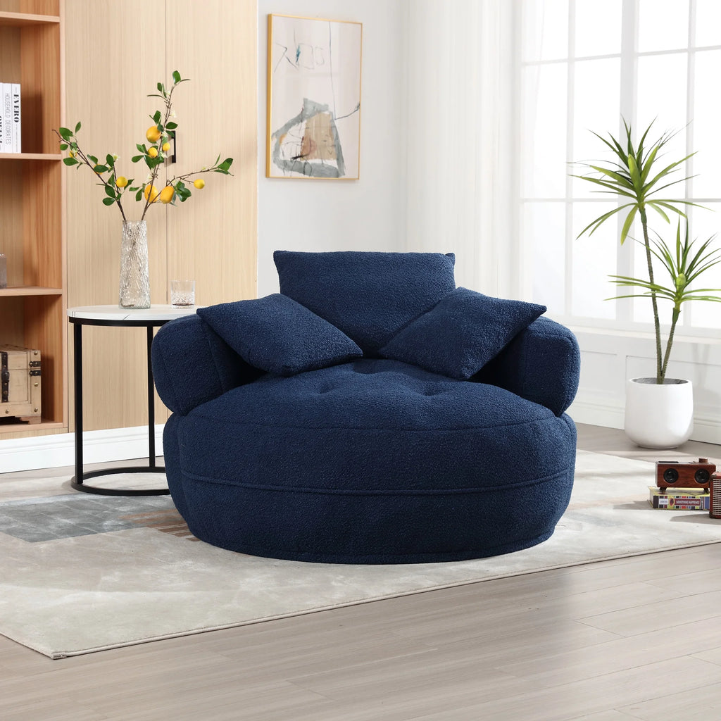 Navy Boucle Barrel Accent Chair with 3 Pillows G3247