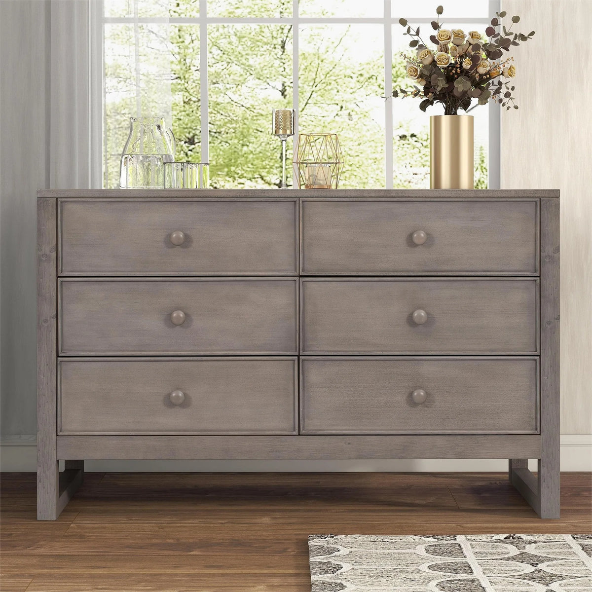 Antique Gray 6 Drawers Rustic Wooden Dresser N599