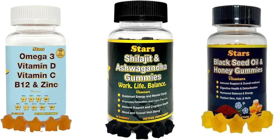 Black Seed Oil, Shilajit & Omega 3 Gummies 3-Pack U199