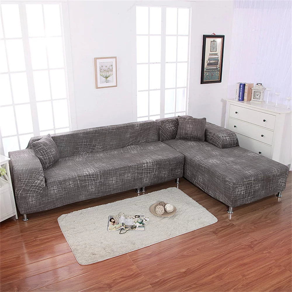 2pcs Polyester Fabric Stretch Sofa Covers for L Shape Sectional G1186