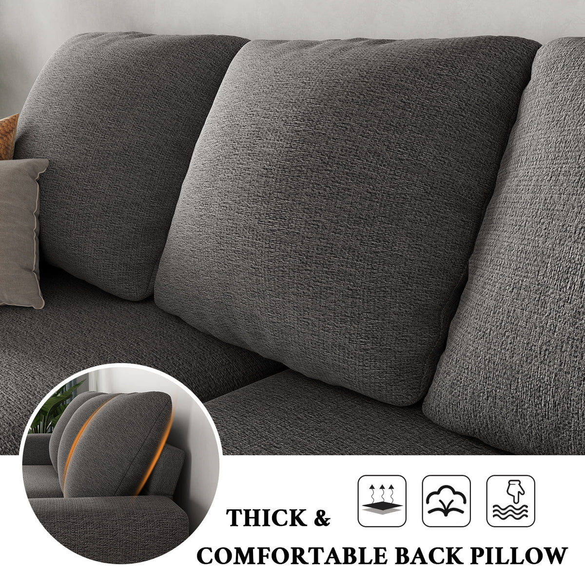 3 Seater Grey Chenille Sofa with Extra Deep Seat P177