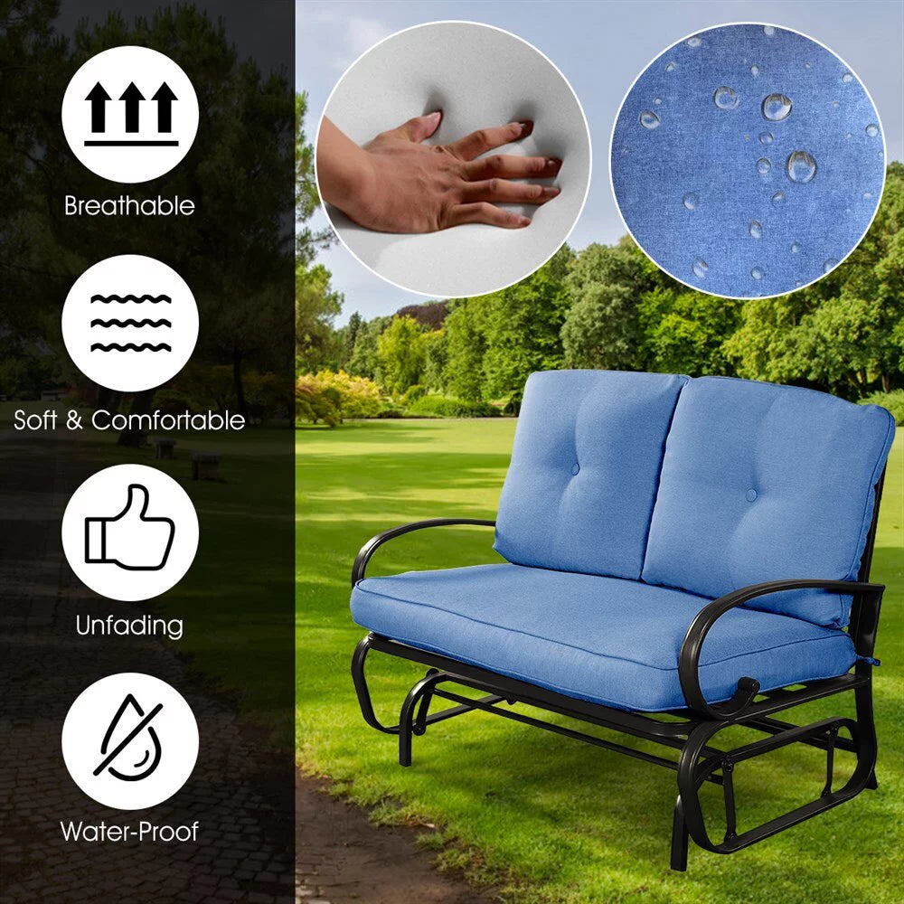 Blue Outdoor Patio Rocking Bench Loveseat G912229